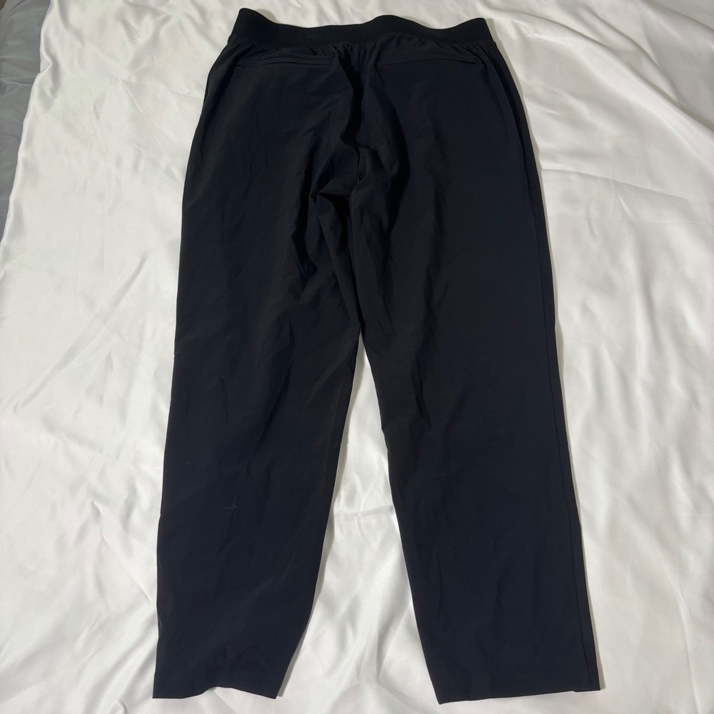 Athleta Brooklyn Ankle Pants Black Size 12 Ribbed Waist Travel Trousers Slit Hem - Picture 2 of 5